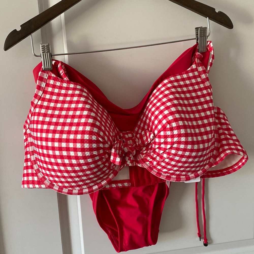 Swimwear Top & Bottom - Pennington’s red gingham retro - Top size 2x, Bottom 1x